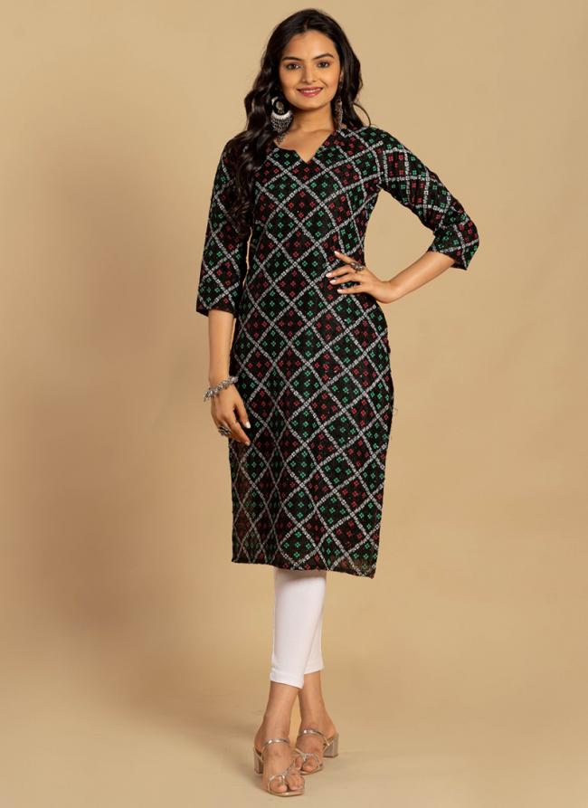 Viscose Black Daily Wear Foil Work Readymade Kurti With Leggings